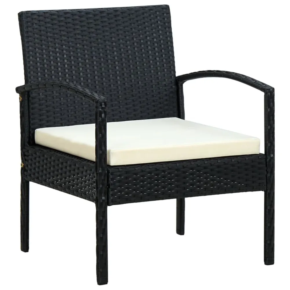 Poltrona Girevole Sedia da Giardino con Cuscino Polyrattan Nero