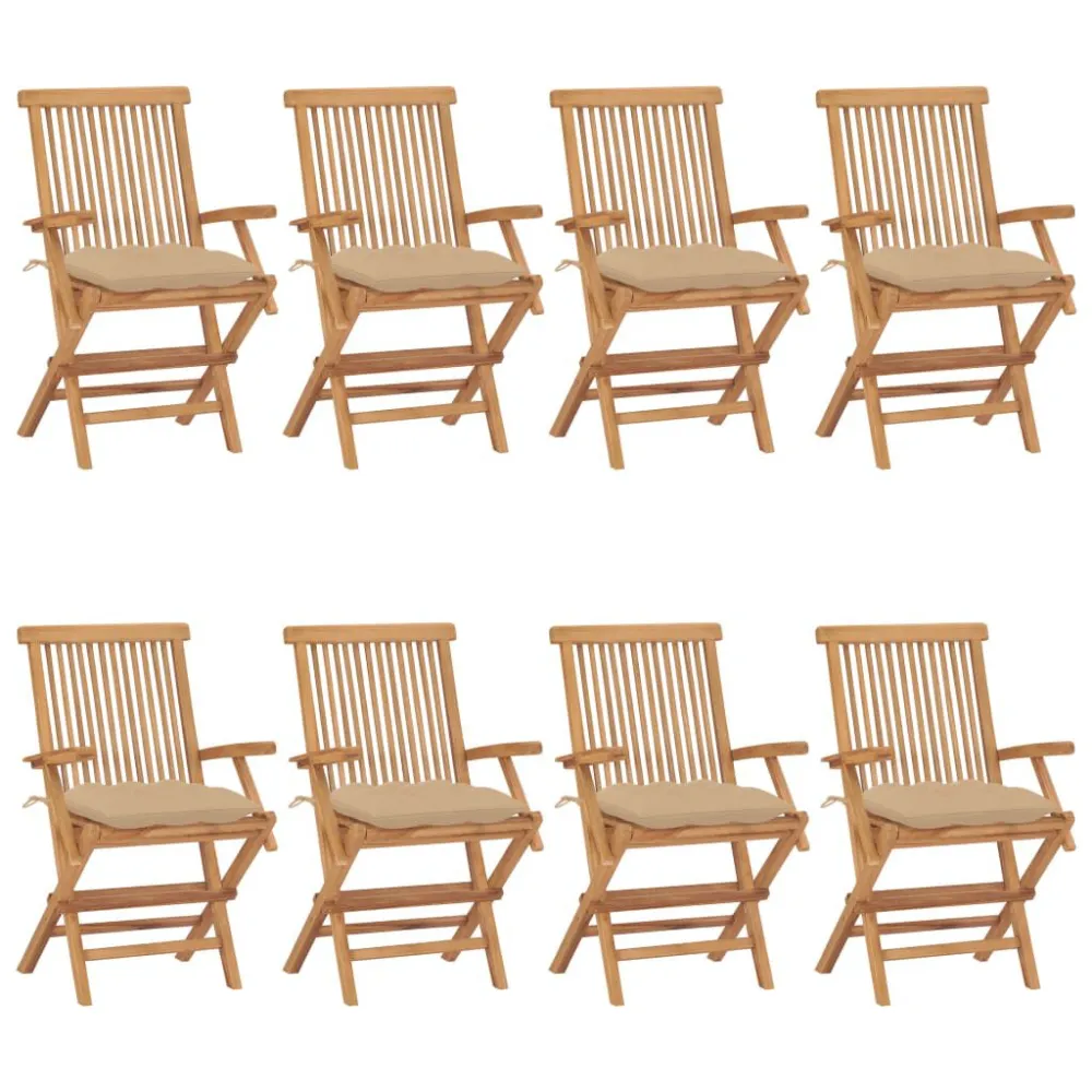 Poltrona Girevole Sedie da Giardino con Cuscini Nocciola 8pz Legno Massello di Teak