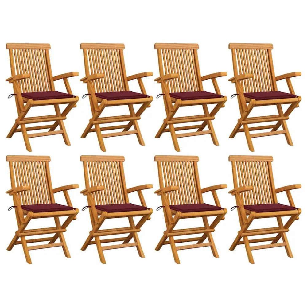 Poltrona Girevole Sedie Giardino con Cuscini Rosso Vino 8 pz Legno Massello Teak