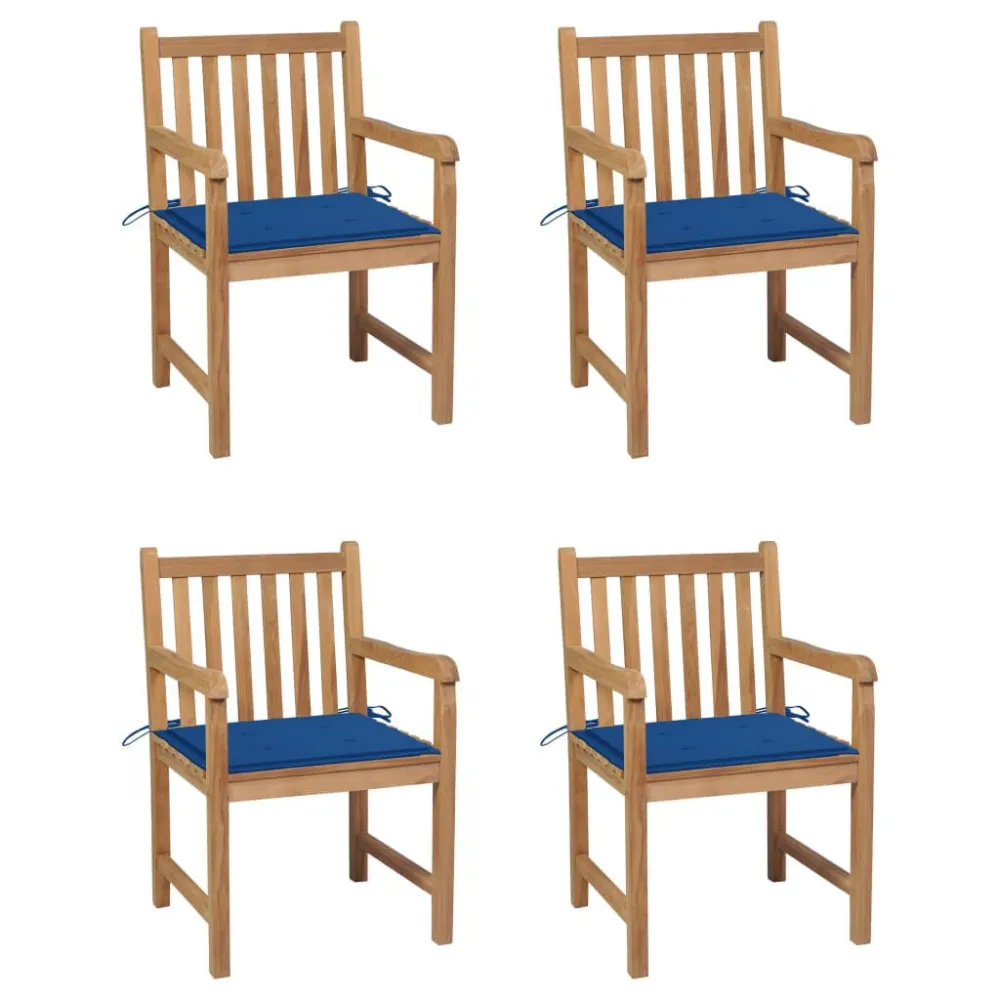 Poltrona Girevole Sedie da Giardino 4 pz con Cuscini Blu Reale Massello di Teak