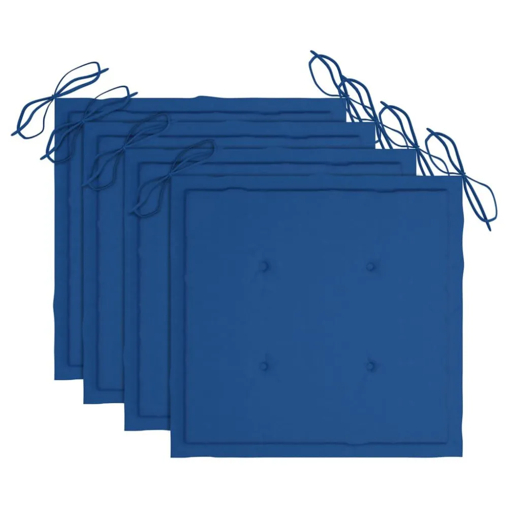 Poltrona Girevole Sedie da Giardino 4 pz con Cuscini Blu Reale Massello di Teak