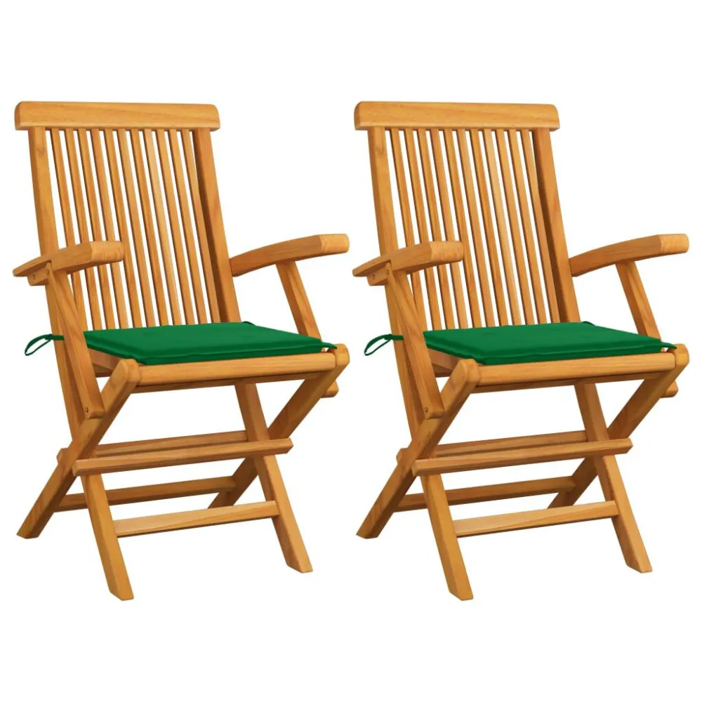 Poltrona Girevole Sedie da Giardino con Cuscini Verdi 2 pz Legno Massello di Teak