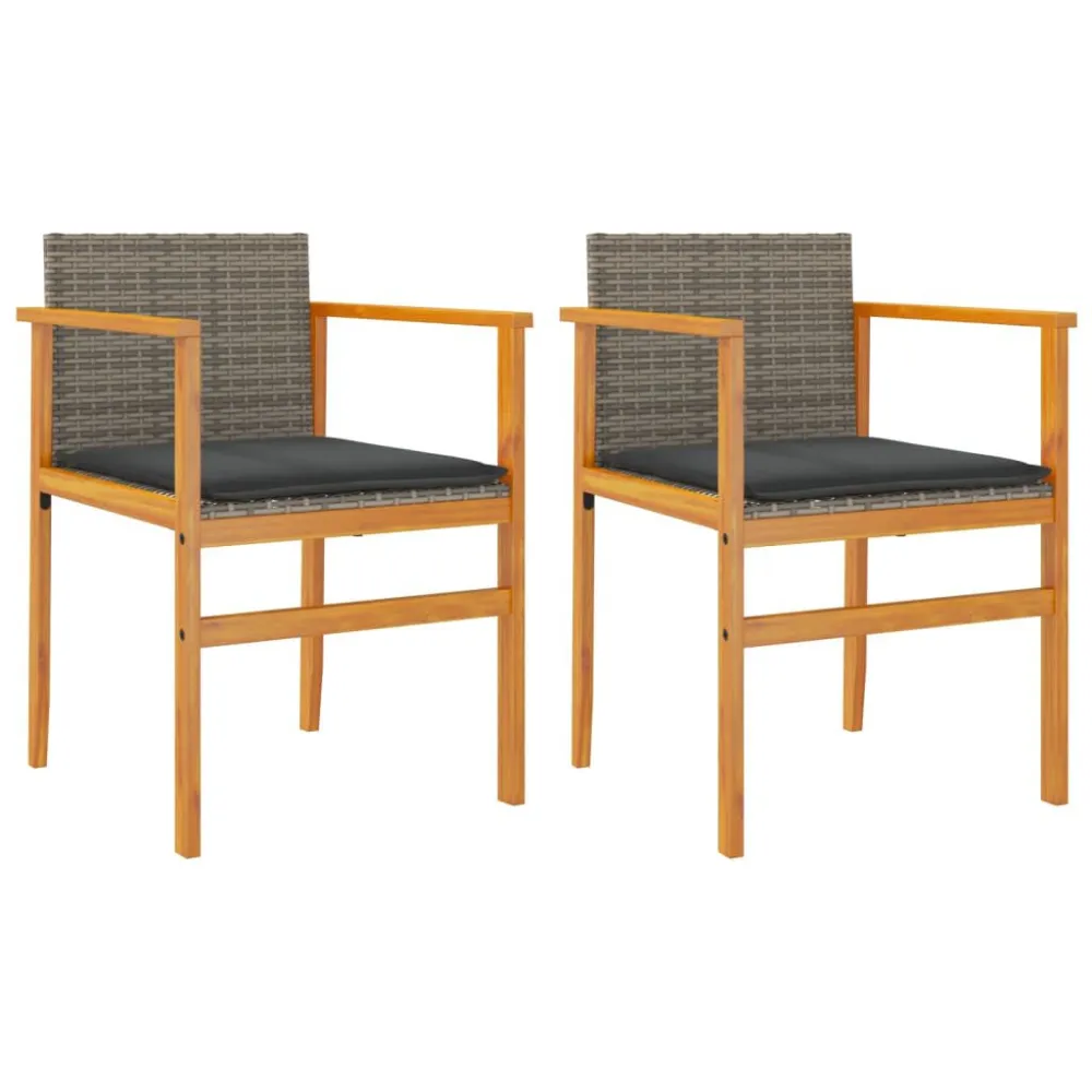 Poltrona Girevole Sedie Giardino con Cuscini 2pz Grigie Polyrattan Legno Massello