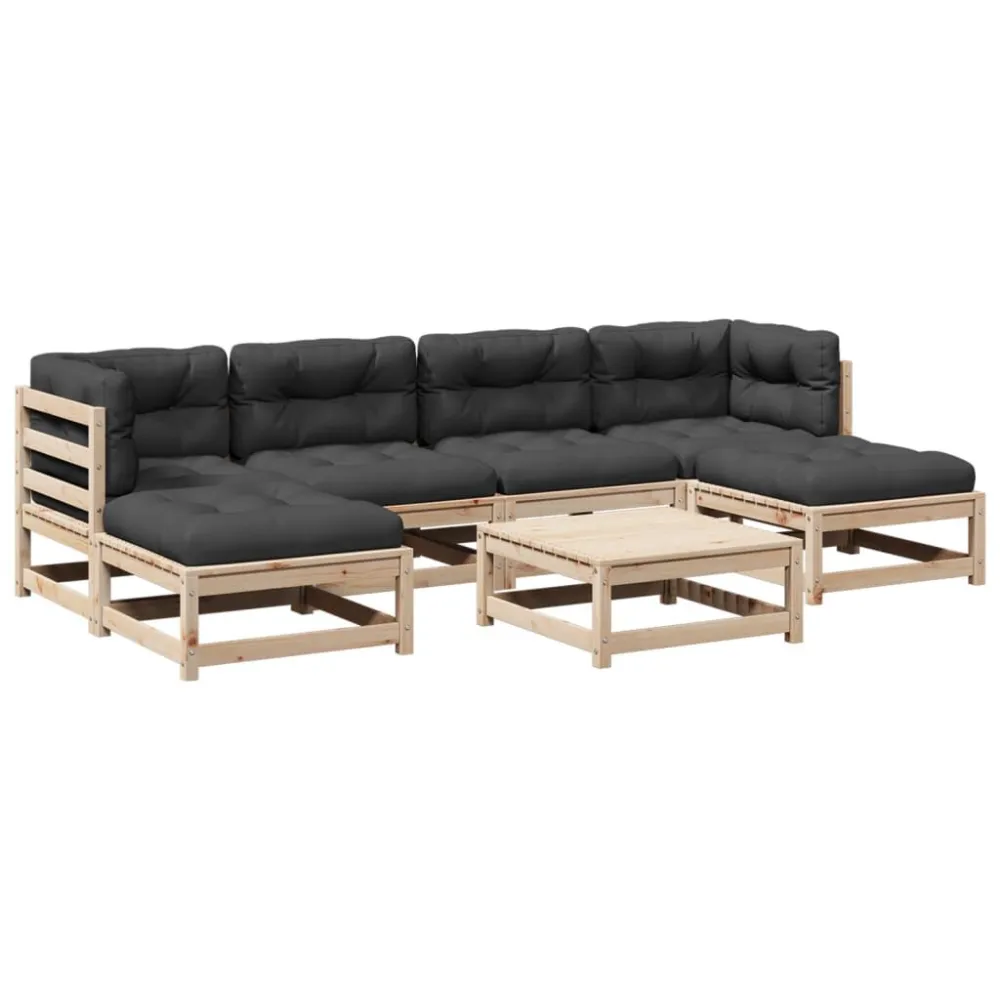Poltrona Girevole Set Divani da Giardino 7 pz con Cuscini Legno Massello di Pino