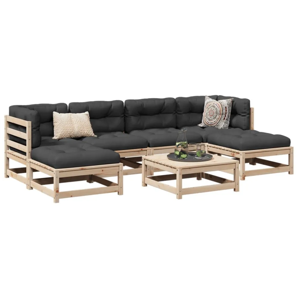 Poltrona Girevole Set Divani da Giardino 7 pz con Cuscini Legno Massello di Pino