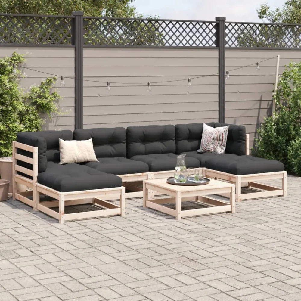 Poltrona Girevole Set Divani da Giardino 7 pz con Cuscini Legno Massello di Pino
