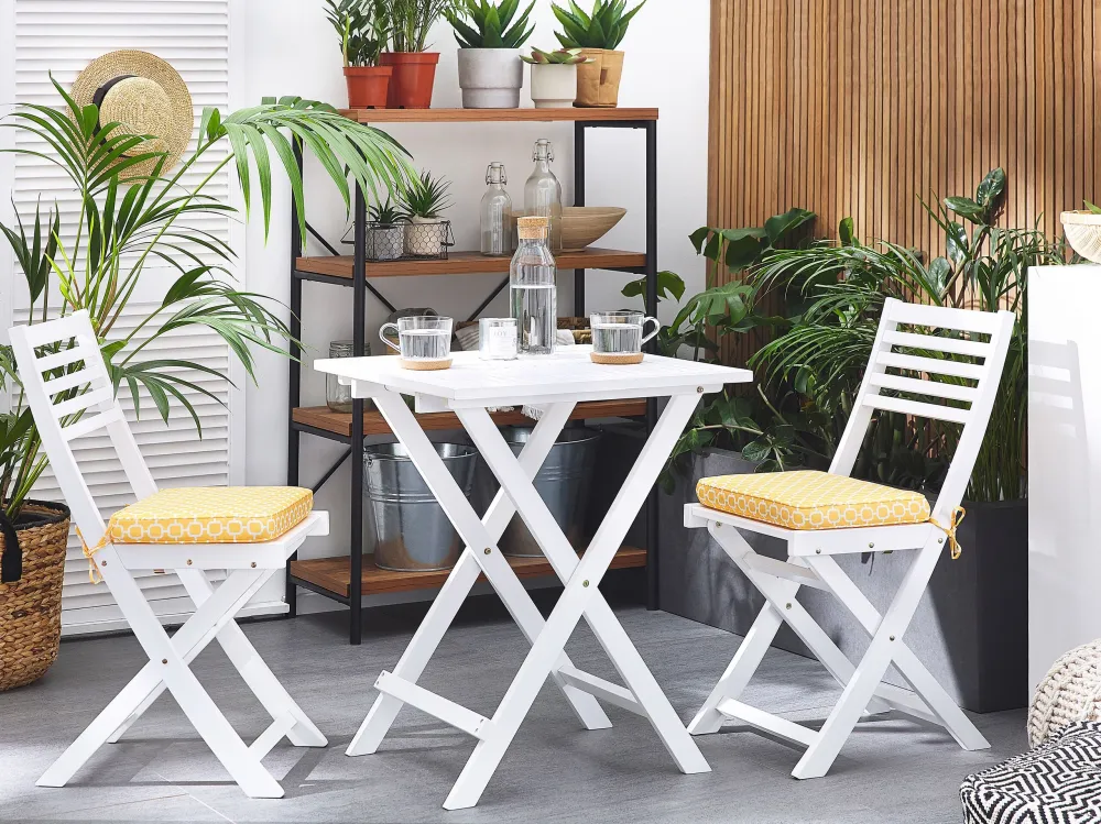 Poltrona Girevole Set da giardino legno bianco con cuscini gialli FIJI