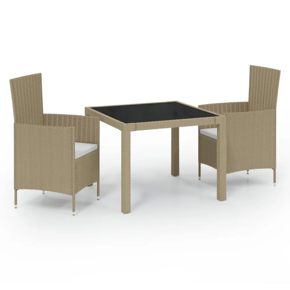 Poltrona Girevole Set Mobili da Giardino 3 pz con Cuscini Polyrattan Sabbia