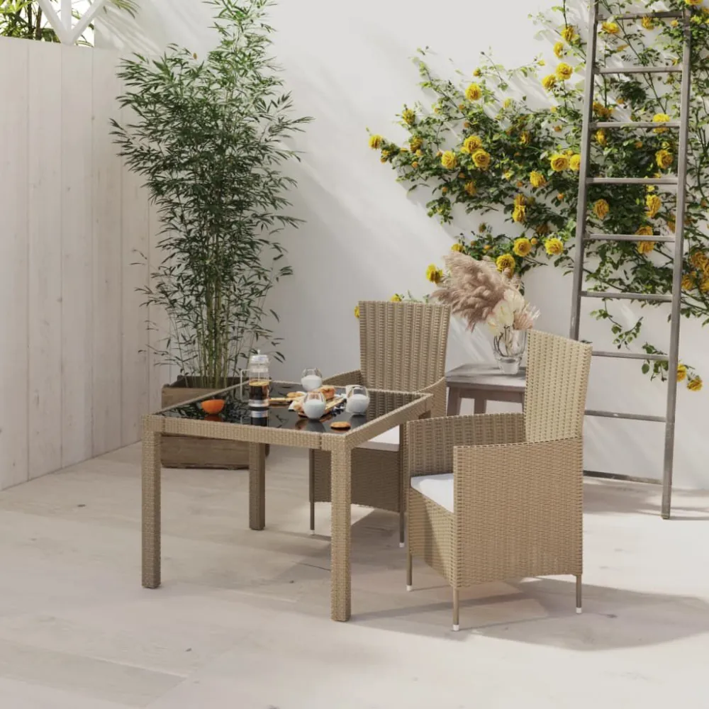 Poltrona Girevole Set Mobili da Giardino 3 pz con Cuscini Polyrattan Sabbia