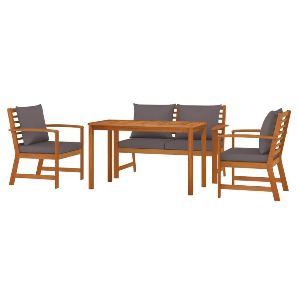 Poltrona Girevole Set da Pranzo Giardino 4pz con Cuscini Legno Massello di Acacia