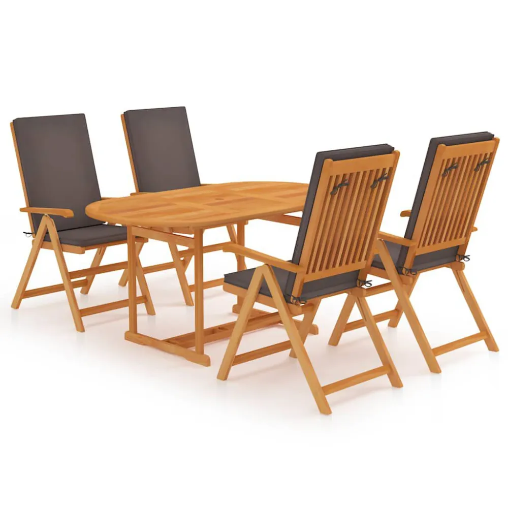 Poltrona Girevole Set da Pranzo da Giardino 5 pz con Cuscini Grigi Legno di Teak