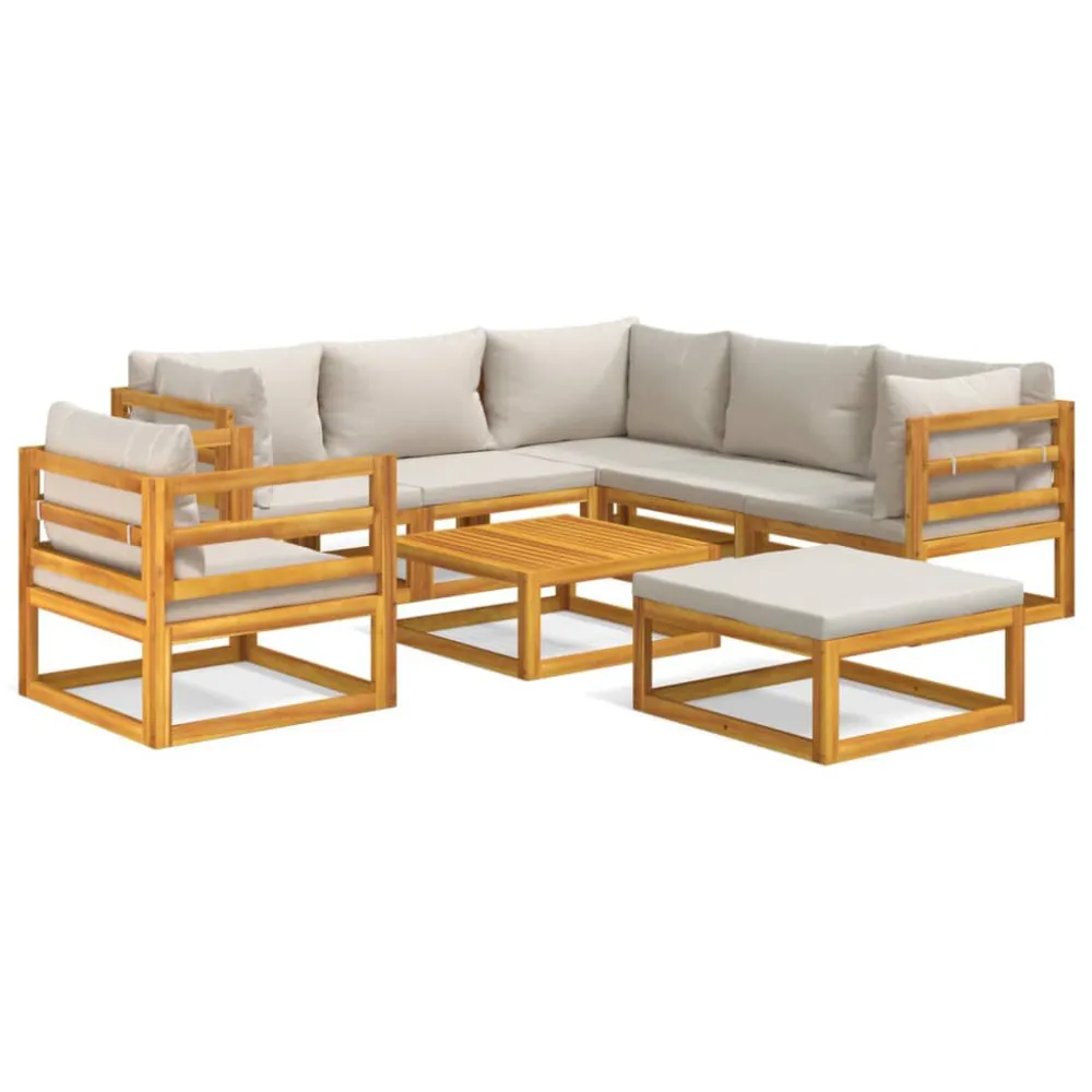 Poltrona Girevole Set Salotto Giardino 8pz Cuscini Grigio Palese Legno Massello