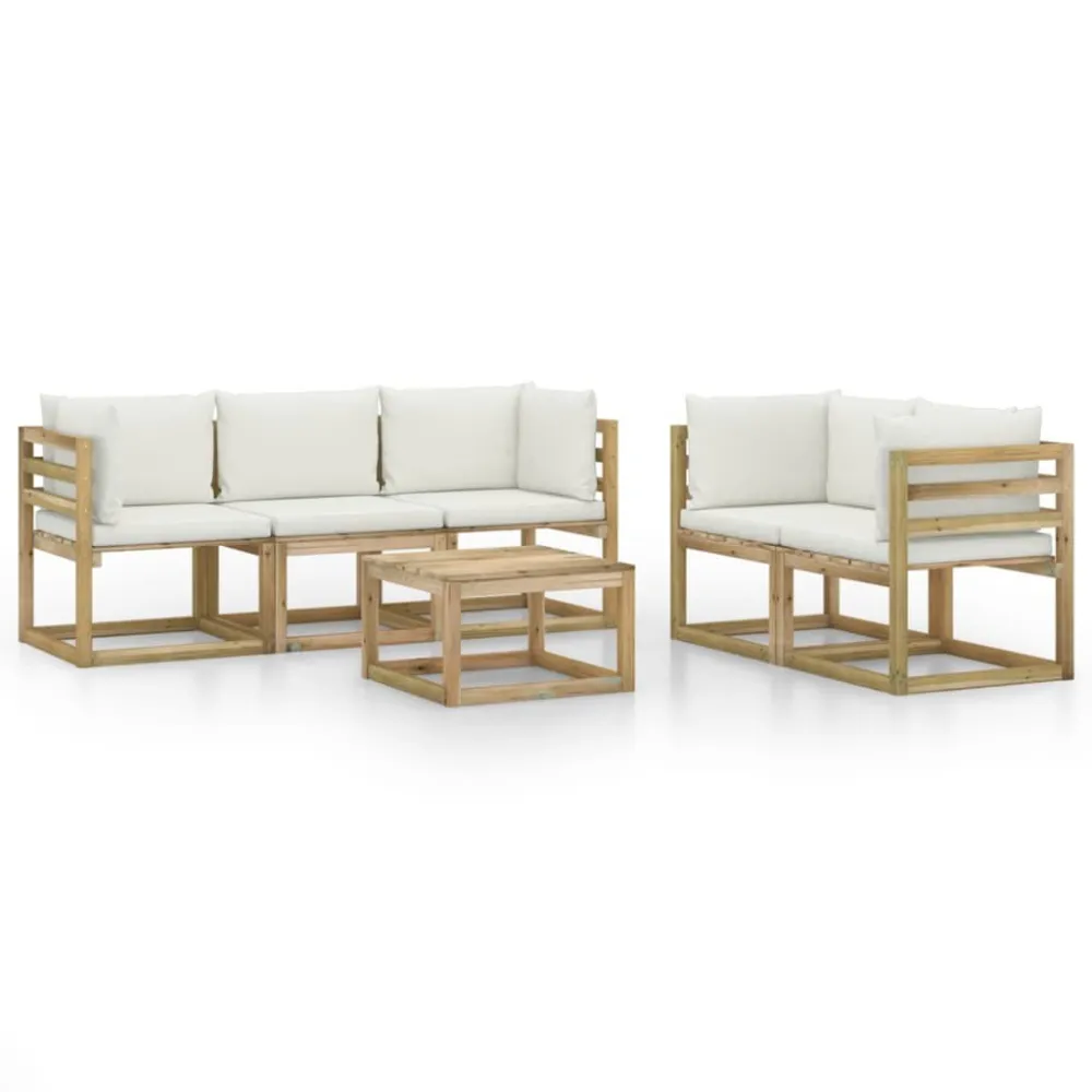 Poltrona Girevole Set Salotto da Giardino 6 pz con Cuscini Crema