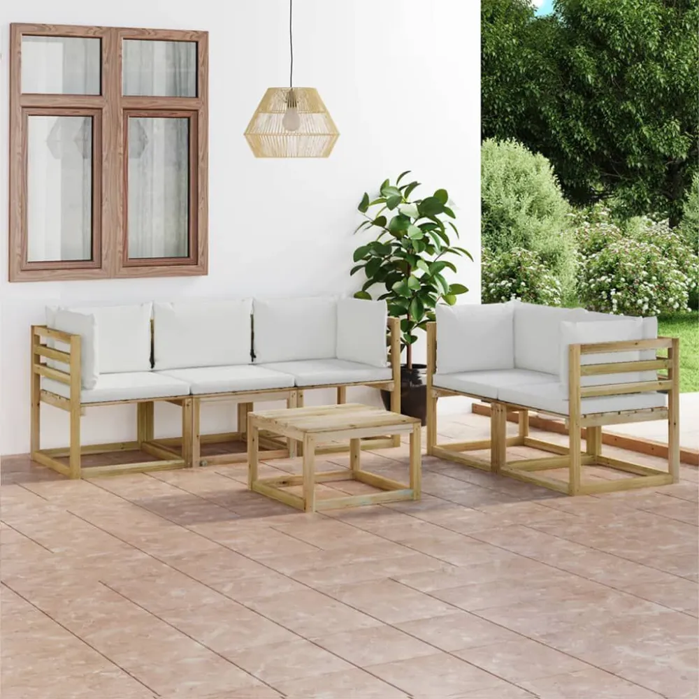 Poltrona Girevole Set Salotto da Giardino 6 pz con Cuscini Crema