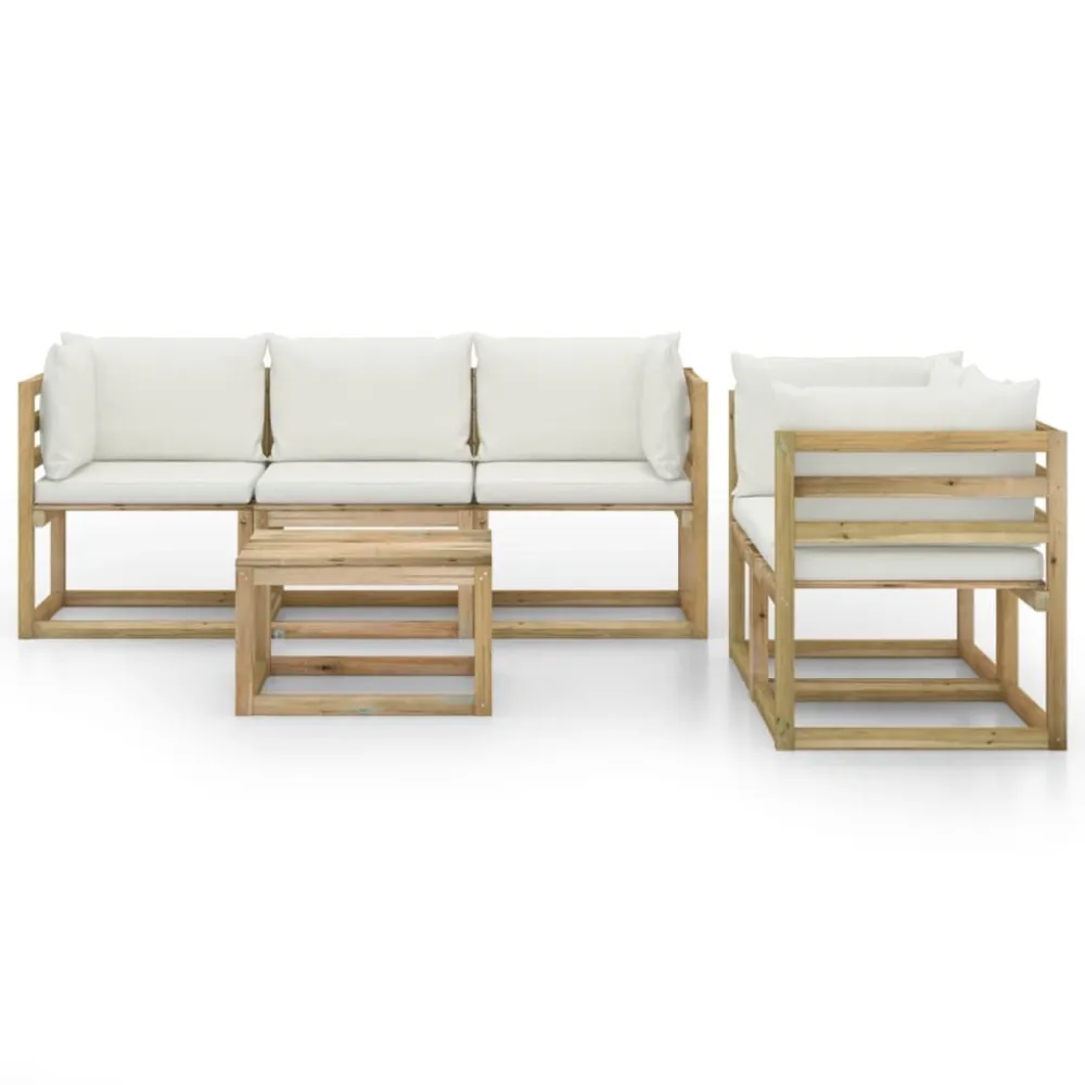 Poltrona Girevole Set Salotto da Giardino 6 pz con Cuscini Crema