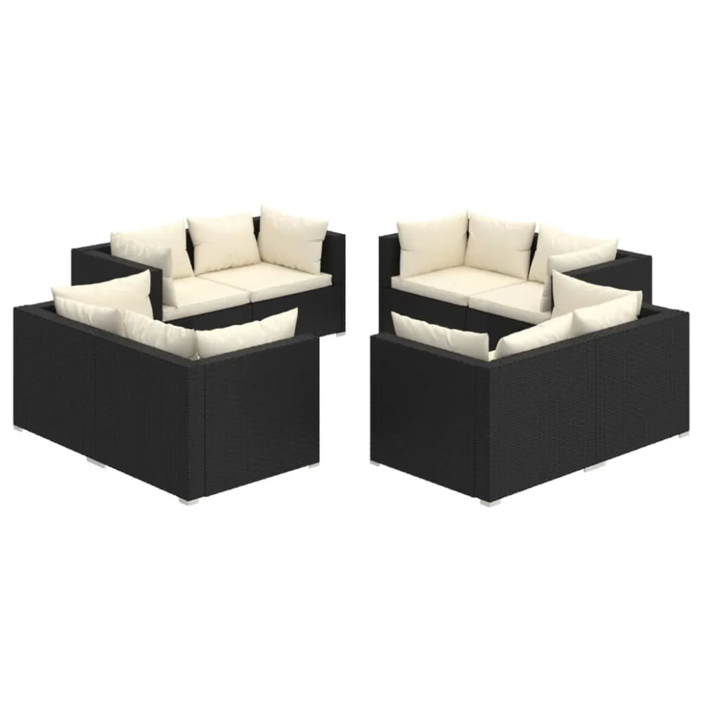 Poltrona Girevole Set Salotto da Giardino 8 pz con Cuscini Polyrattan Nero