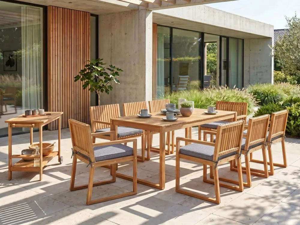 Poltrona Girevole Set di 8 sedie da giardino con cuscini SASSARI Legno d'acacia Grigio
