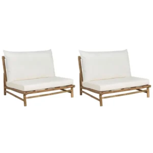 Poltrona Girevole Set di 2 sedie da giardino con cuscini TODI Legno di bambù Bianco imbrattato