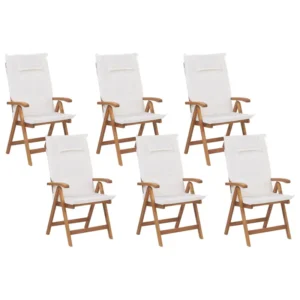 Poltrona Girevole Set di 6 sedie da giardino con cuscini JAVA Legno d'acacia Bianco macchiato