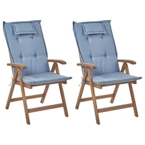 Poltrona Girevole Set di 2 sedie da giardino con cuscini AMANTEA Legno d'acacia Blu