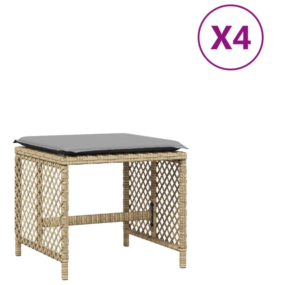 Poltrona Girevole Sgabelli Giardino Cuscini 4pz Nocciola Misto 41x41x36cm Polyrattan