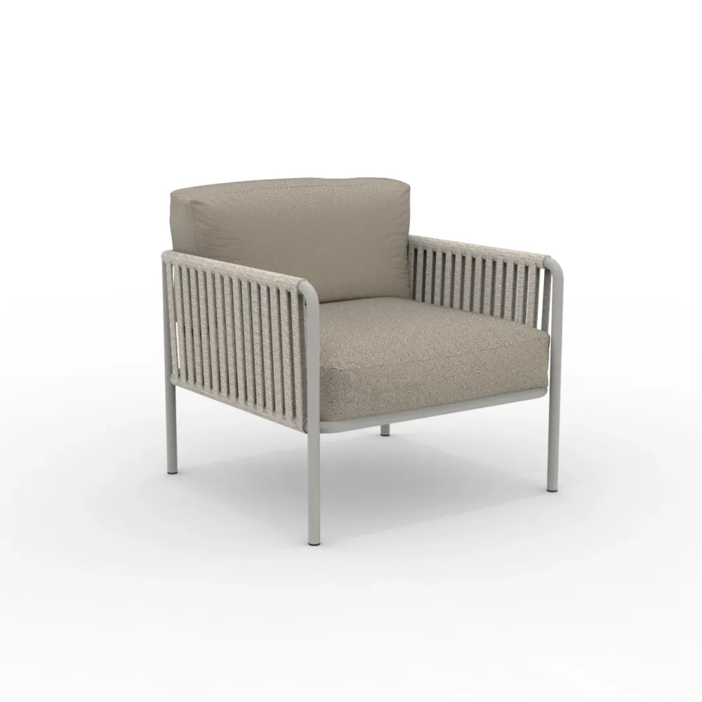 Poltrona lounge bassa schienale corda "Key West" con cuscino cm 80x80 64h con Schienale Regolabile