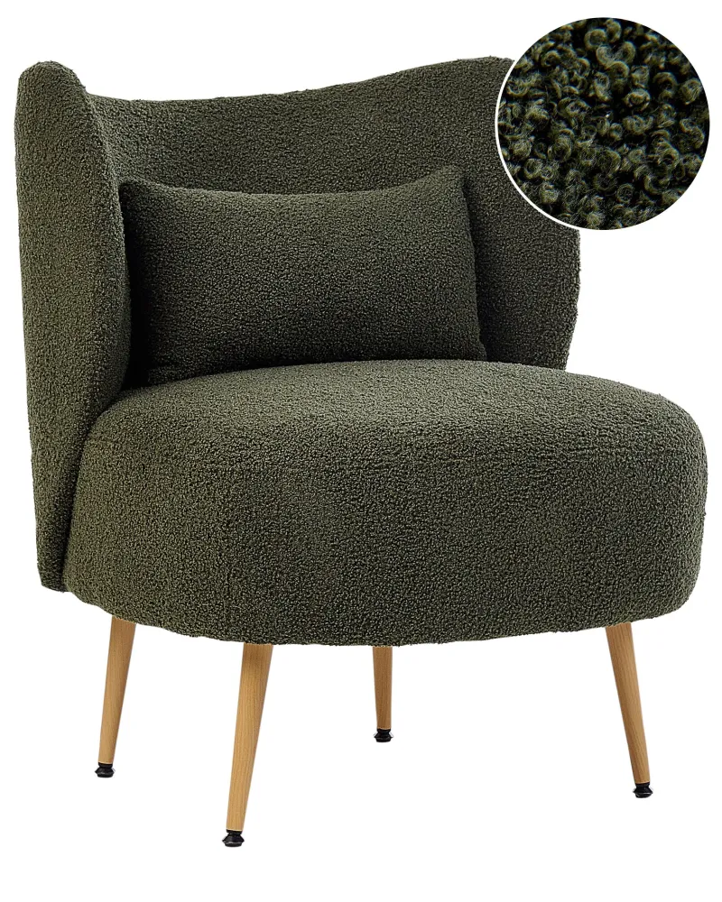 Poltrona OTSBY II con cuscino Bouclé Verde fosco con Struttura Acciaio