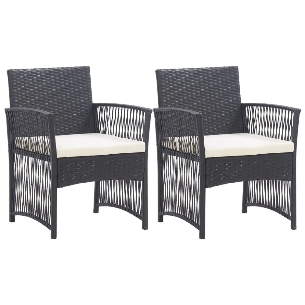 Poltrone da Giardino con Cuscini 2 pz Nere Polyrattan con Portabicchiere Integrato