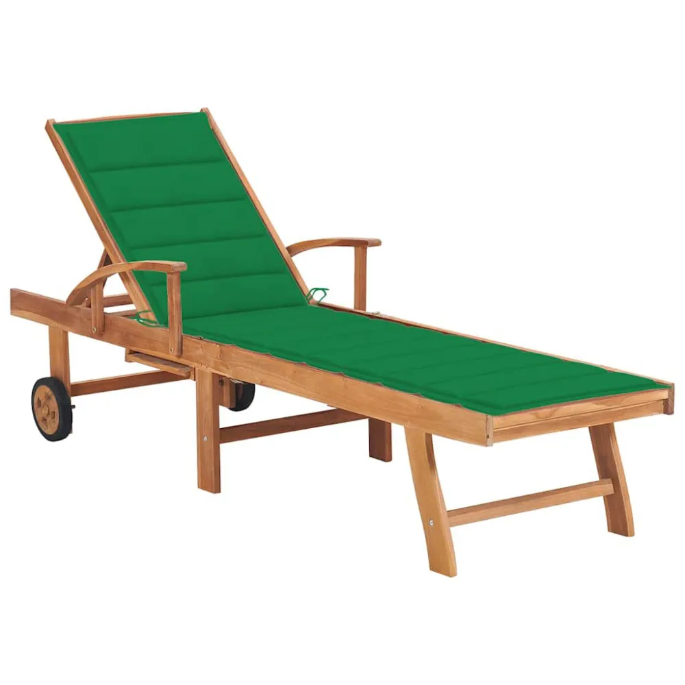 Premium Resina Sintetica Lettino Prendisole con Cuscino Massello di Teak Verde
