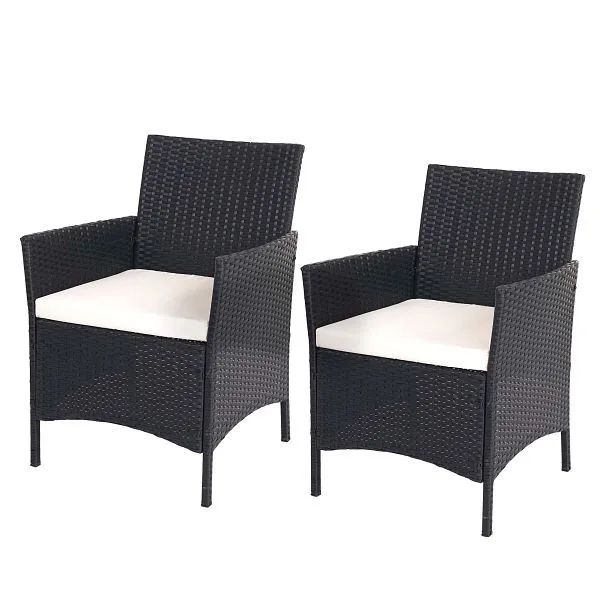 Premium Resina Sintetica Mendler set di 2 sedie da giardino polyrattan Halden sedie vimini antracite cuscini crema 52031