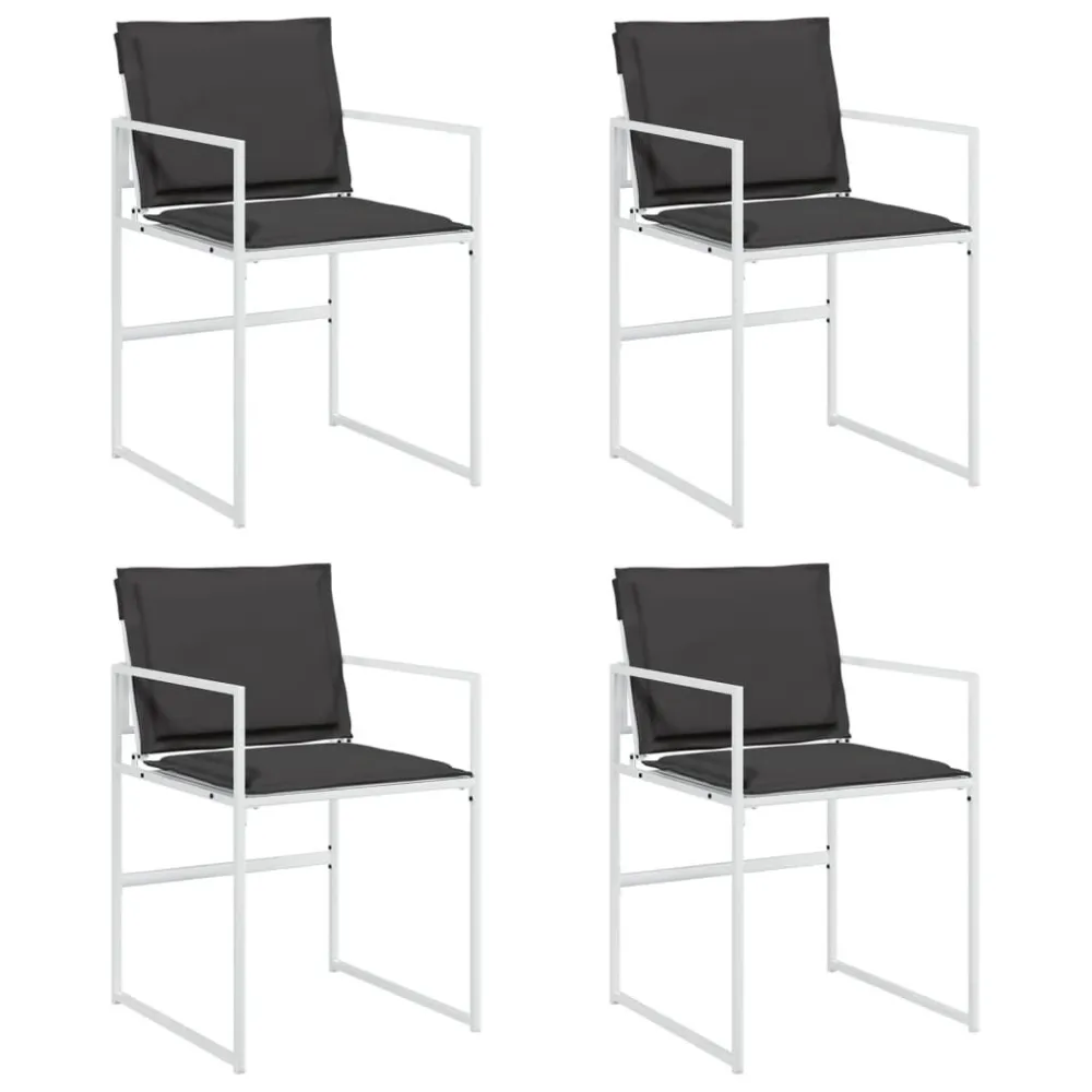 Premium Resina Sintetica Sedie da Giardino con Cuscini 4 pz Bianchi Acciaio e Textilene