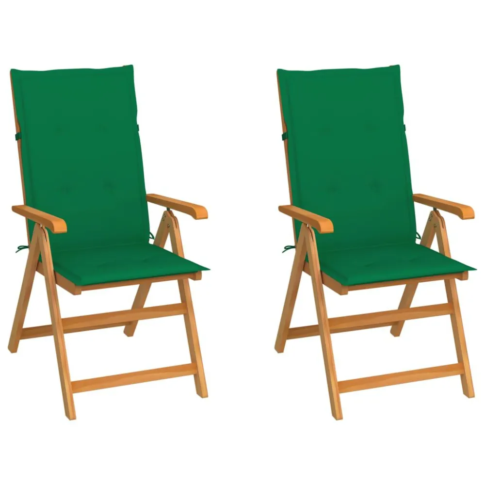 Premium Resina Sintetica Sedie da Giardino 2 pz con Cuscini Verdi Massello di Teak