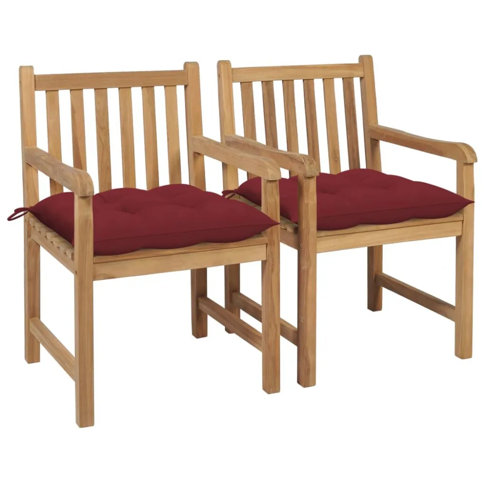 Premium Resina Sintetica Sedie da Giardino 2 pz con Cuscini Rosso Vino Massello Teak