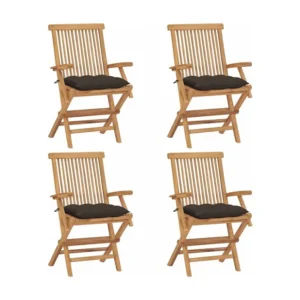 Premium Resina Sintetica Sedie da giardino con cuscini tortora 4 pz. Legno massello di teak