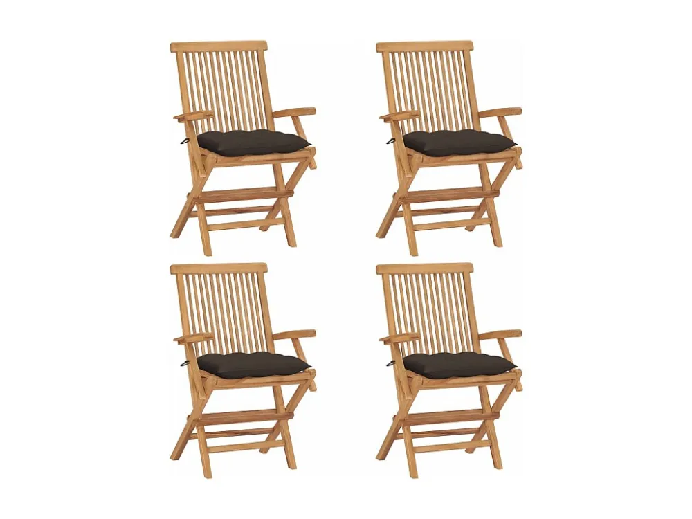 Premium Resina Sintetica Sedie da giardino con cuscini tortora 4 pz. Legno massello di teak