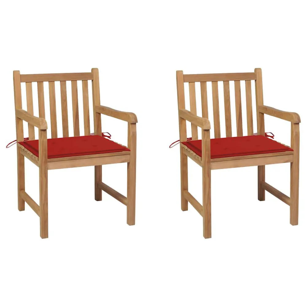 Premium Resina Sintetica Sedie da Giardino 2 pz con Cuscini Rossi Massello di Teak