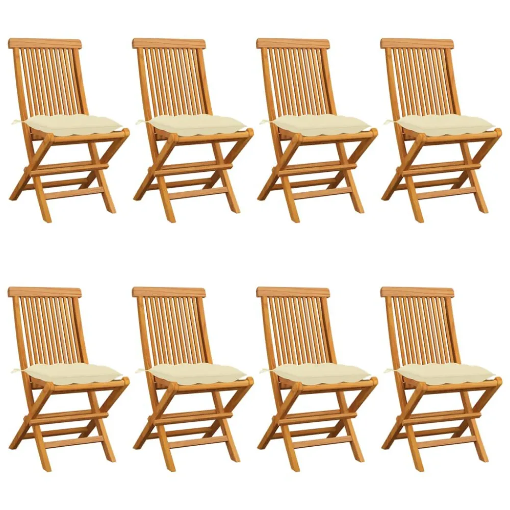 Premium Resina Sintetica Sedie da Giardino e Cuscini Bianco Crema 8 pz Massello di Teak