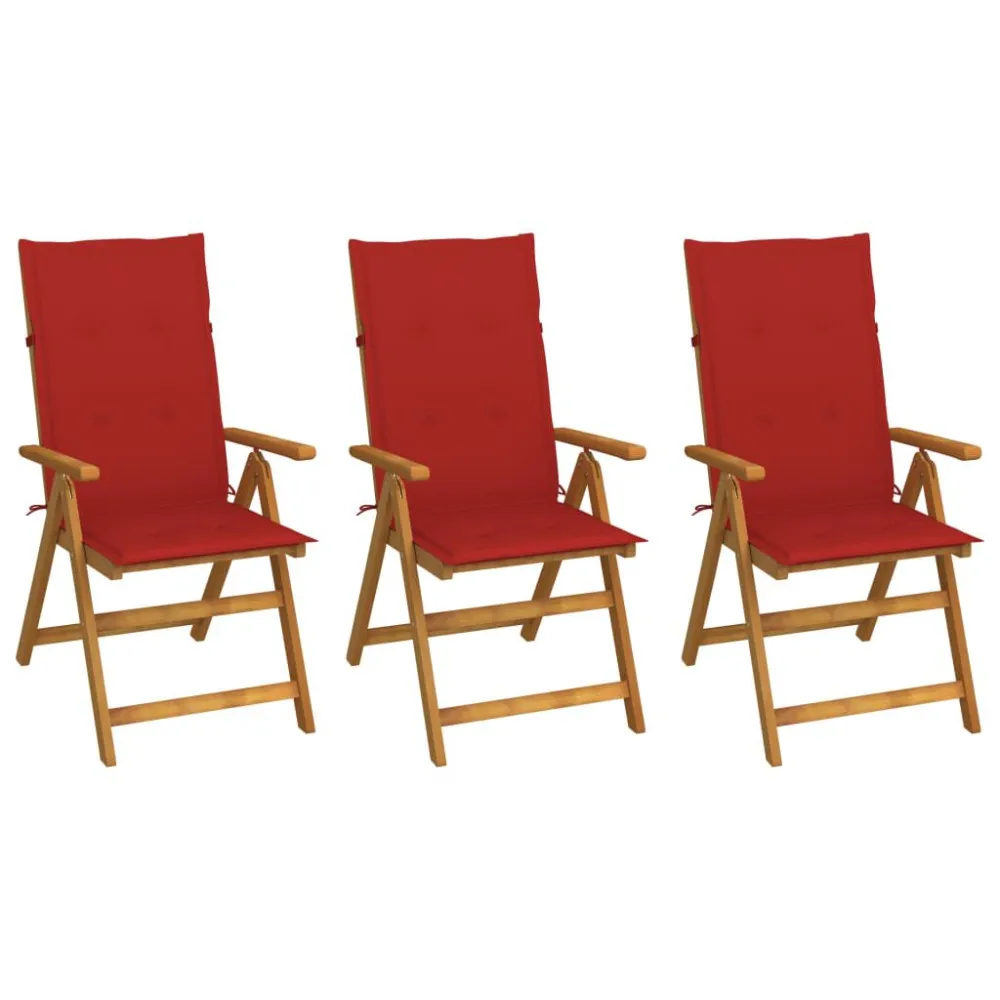 Premium Resina Sintetica Sedie da Giardino Pieghevoli 3pz con Cuscini Acacia Massello