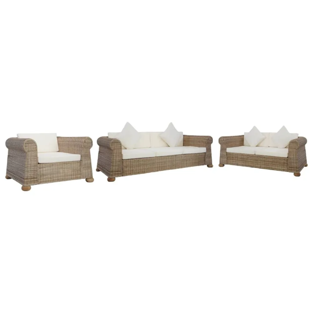 Premium Resina Sintetica Set di Divani 3 pz con Cuscini Rattan Naturale
