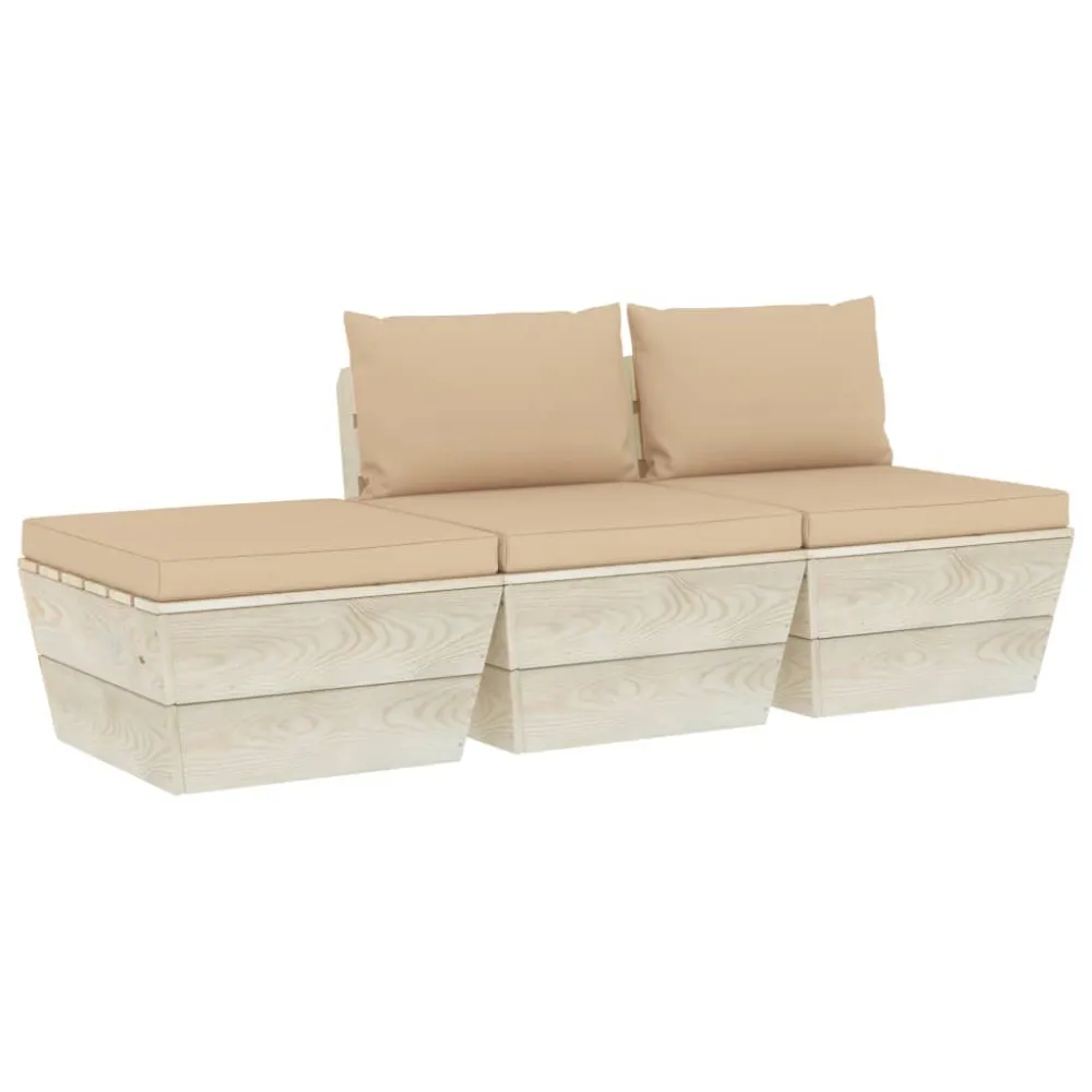 Premium Resina Sintetica Set Divani da Giardino su Pallet 3 pz con Cuscini Legno Abete