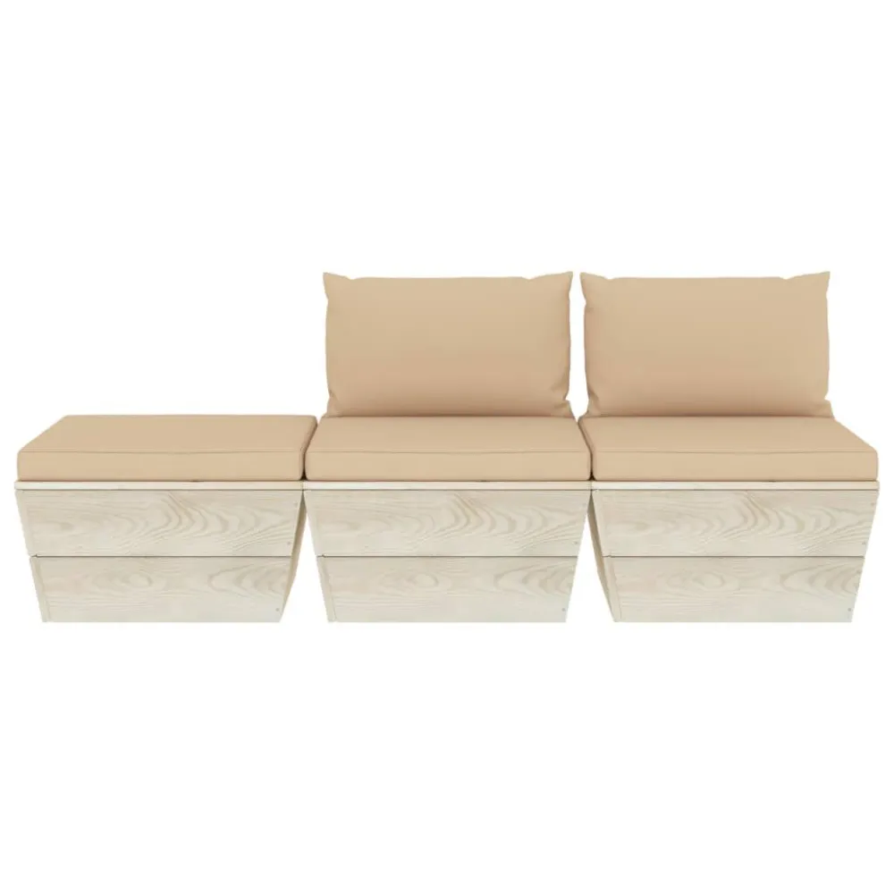Premium Resina Sintetica Set Divani da Giardino su Pallet 3 pz con Cuscini Legno Abete