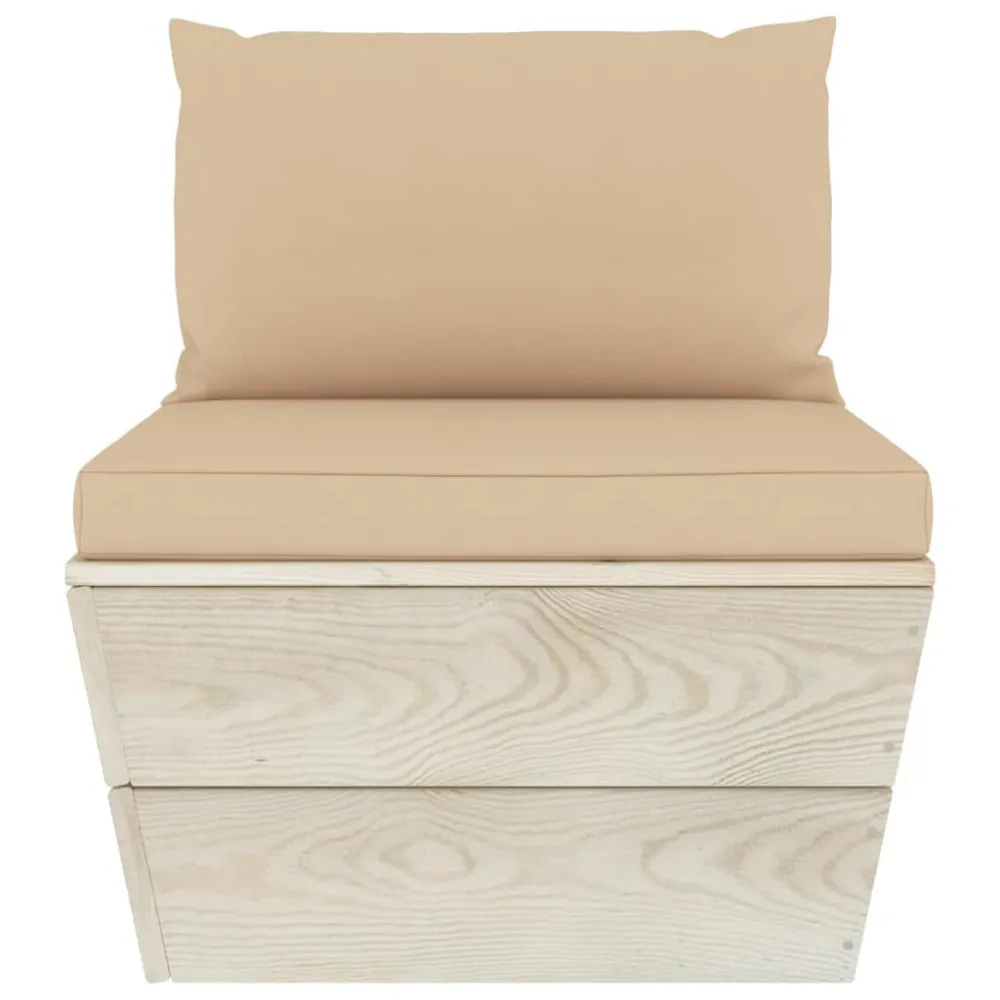 Premium Resina Sintetica Set Divani da Giardino su Pallet 3 pz con Cuscini Legno Abete