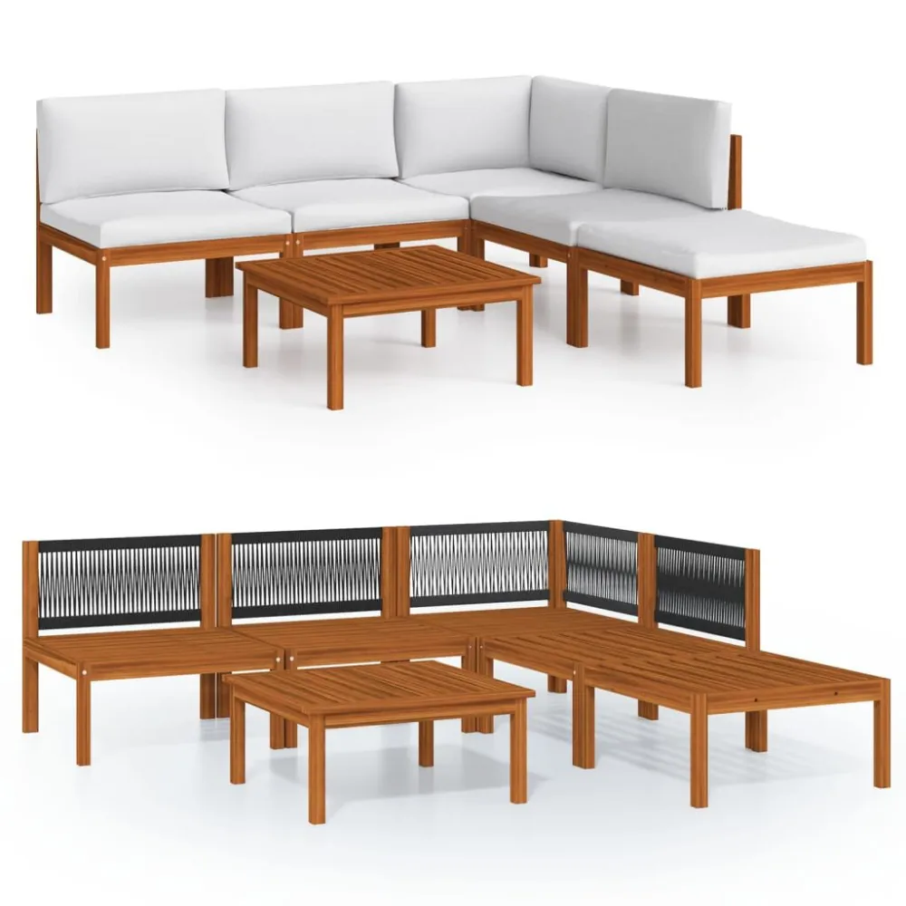 Premium Resina Sintetica Set Divani da Giardino 6 pz con Cuscini Crema Massello Acacia