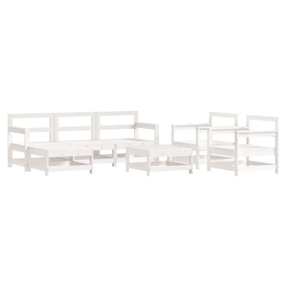Premium Resina Sintetica Set Divani da Giardino 7pz con Cuscini Legno Massello Bianco