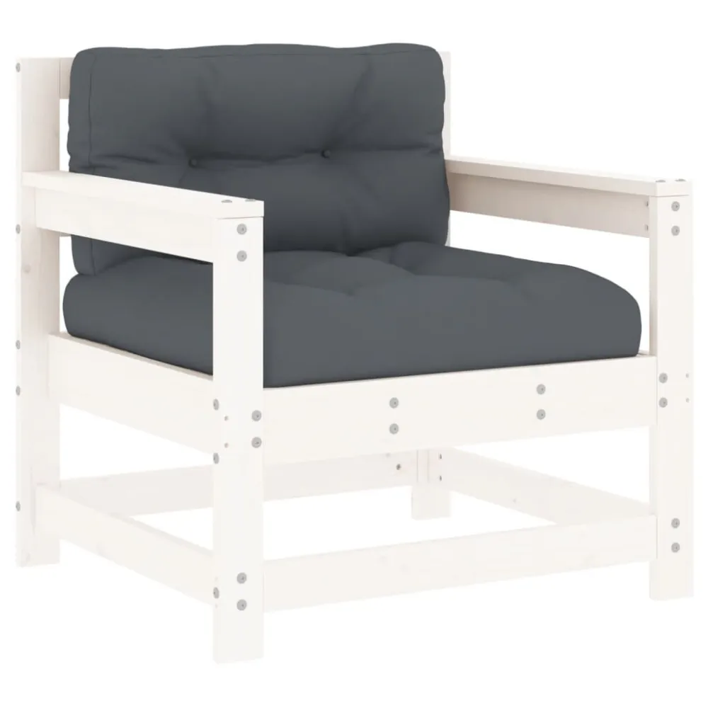 Premium Resina Sintetica Set Divani da Giardino 7pz con Cuscini Legno Massello Bianco