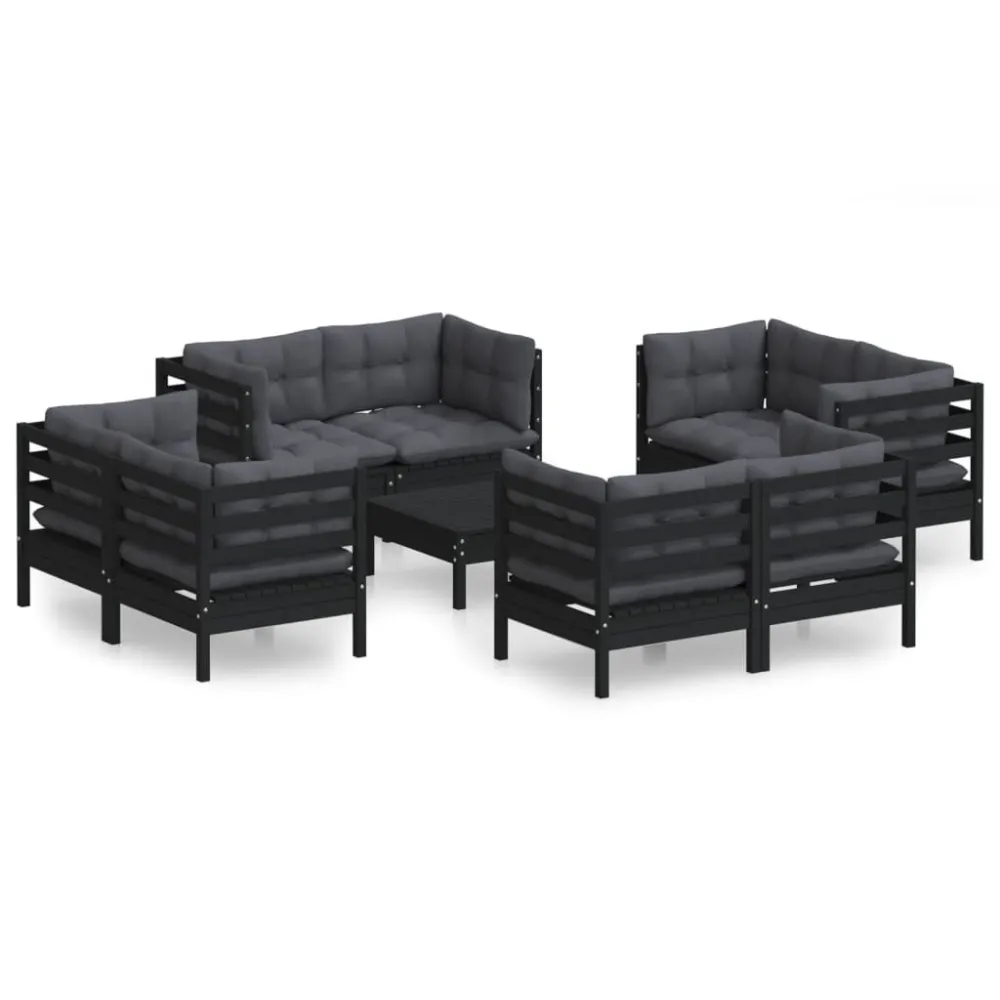 Premium Resina Sintetica Set Divani da Giardino 9 pz con Cuscini Antracite Legno di Pino