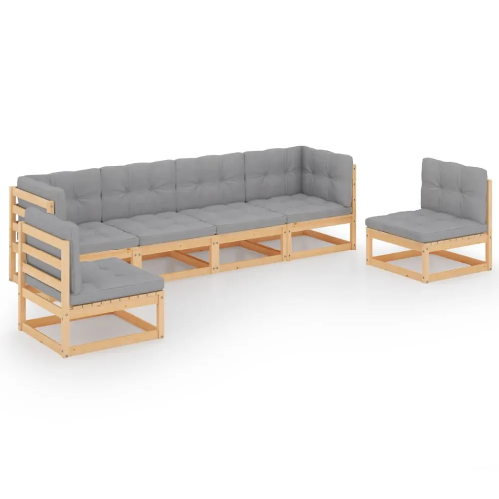 Premium Resina Sintetica Set Divani da Giardino 6 pz con Cuscini Legno Massello Pino
