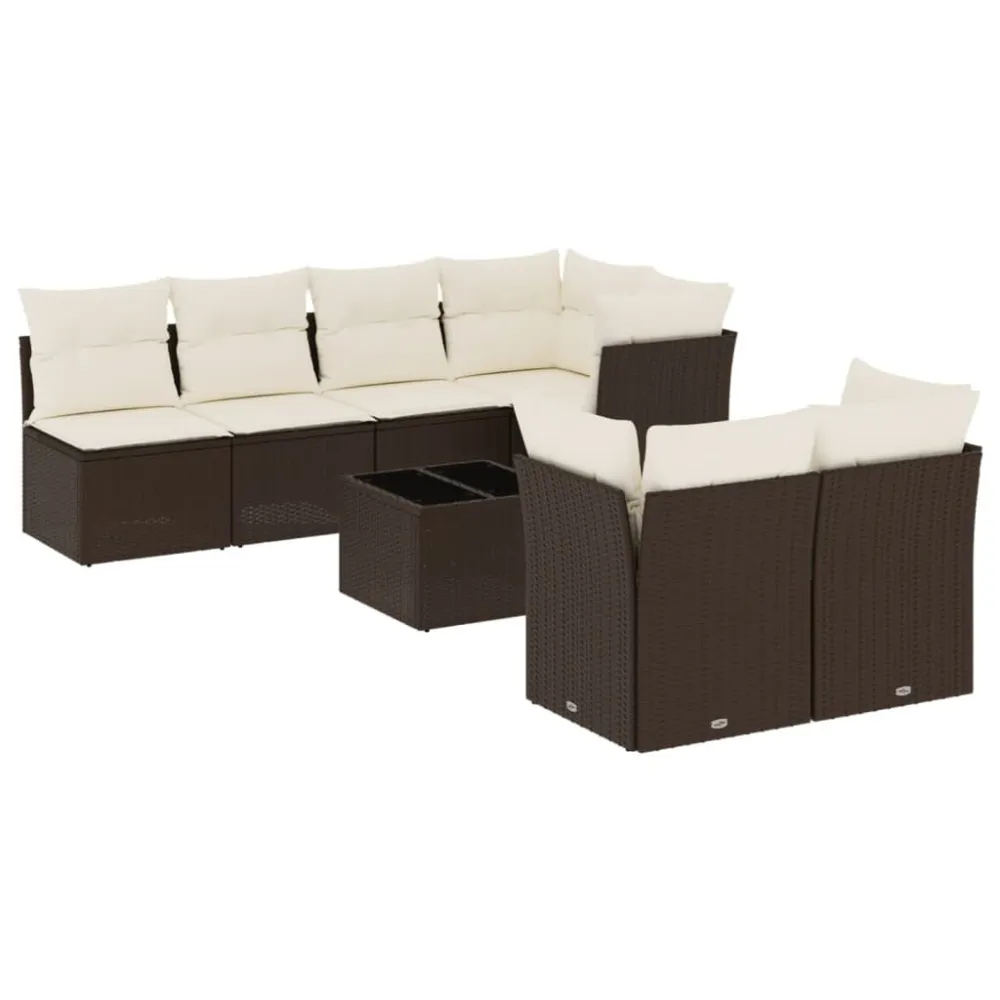 Premium Resina Sintetica Set Divani da Giardino 8 pz con Cuscini Marrone Polyrattan