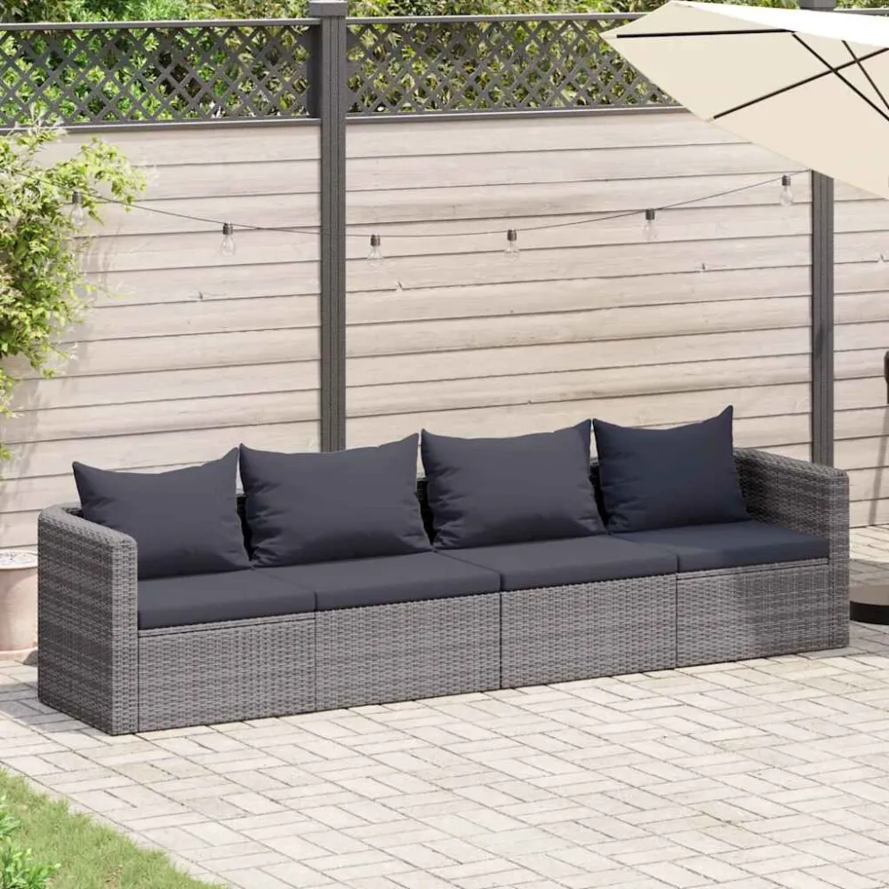 Premium Resina Sintetica Set Divani da Giardino 4 pz con Cuscini Grigio Polyrattan