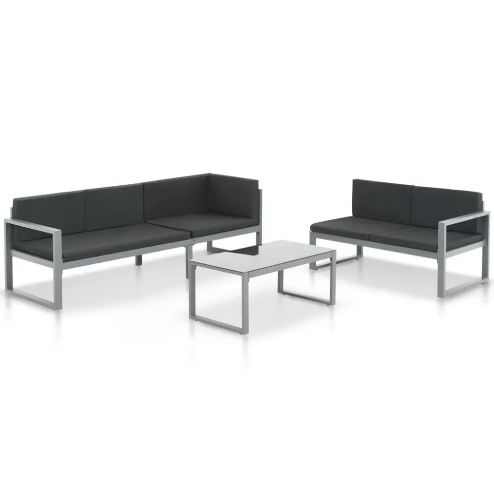 Premium Resina Sintetica Set Divani da Giardino 3 pz con Cuscini Alluminio Nero